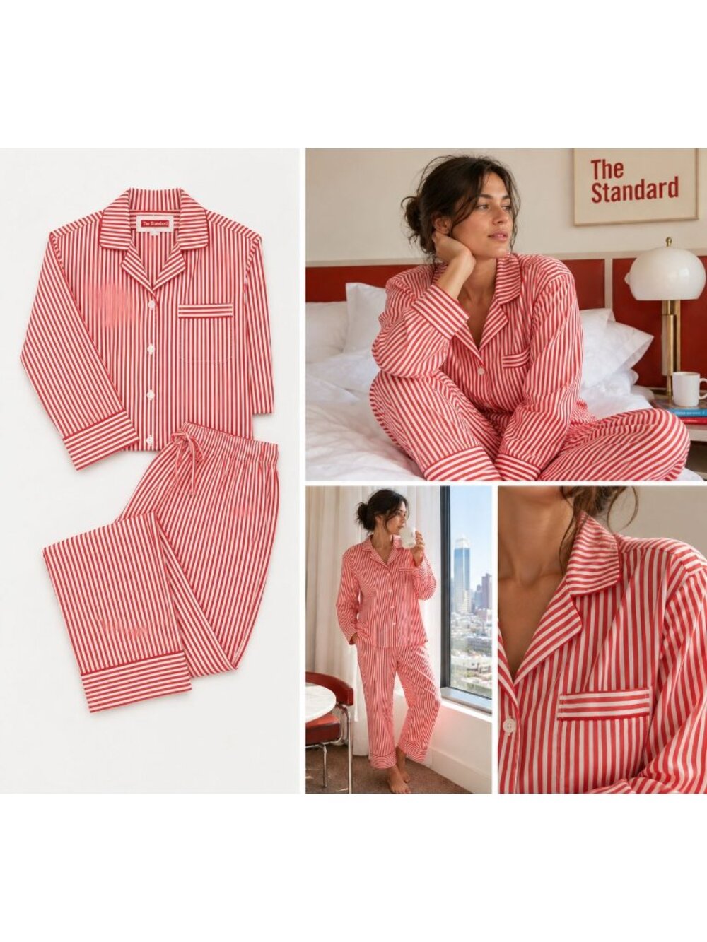 Red & White Striped Cotton Pajama Set Women' XL The Standard Luxury Long Sleeve